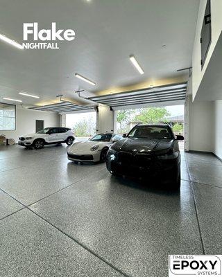 Flake epoxy floor system on a 2,000sf residential garage.