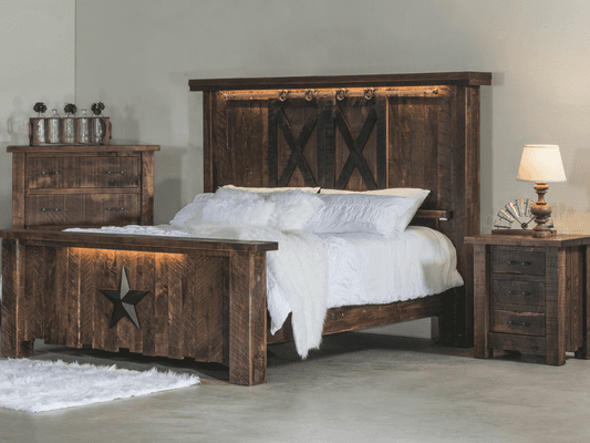 Amish-built, solid wood, rustic bedroom furniture sets.