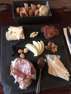 Top row: Blue cheese and chorizo, bottom row: dodge city salami and mekkerstee oud (firm goat cheese)