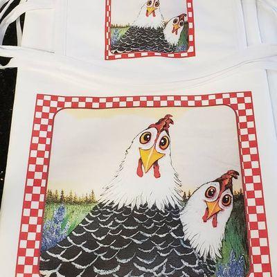 printed tea towels and matching facemask Funky Chicks by Denise Pandey