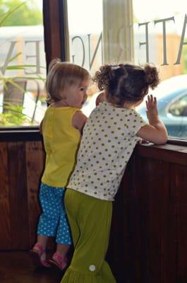 Enjoying the view of the train.