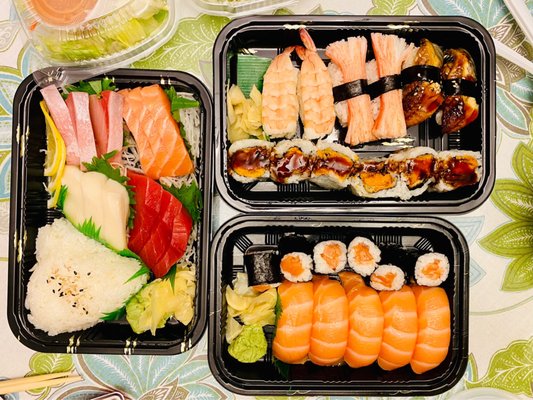 Sashimi Plate, Salmon Special and Cooked Sushi Combo