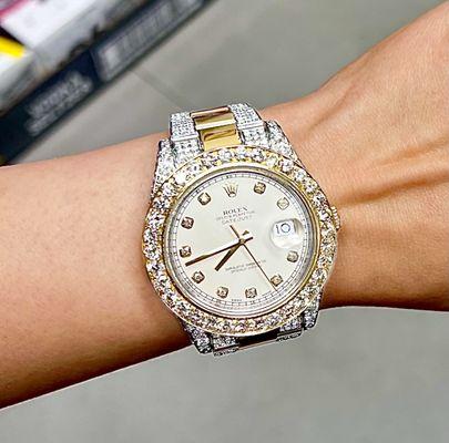 Rolex DATEJUST , original face, customized diamond band, custom diamond Basel