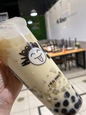 B2. Iced Jasmine Green Tea with milk, aloe, grass jelly & boba!