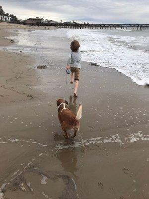 My son and our current dog.