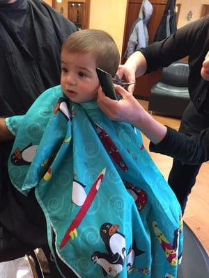 Albana kept our 7 month old happy and can during his 1st haircut!!