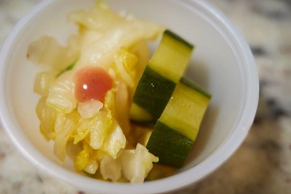 April 2021 Kaiseki Takeout - Napa cabbage, ume puree, cucumber nukaduke