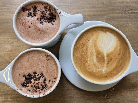 Hot chocolate and latte.