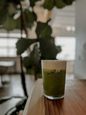 Iced matcha with vanilla mint cold foam