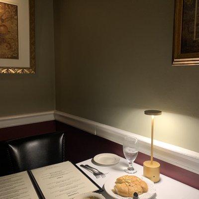 Thanks to hostess asking about preferred setting, a quiet nook to dine after a day of work and three hour drive