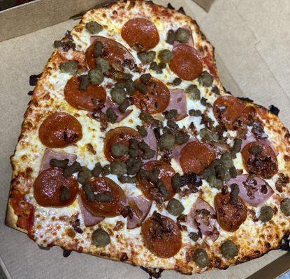 615 Meat Lovers Heart Shaped Pizza.