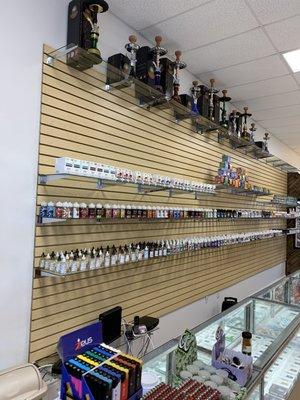 This is our amazing assortment of Vape juices, Juul pods and hookah!