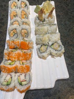 California roll, spicy crab roll and the shrimp roll