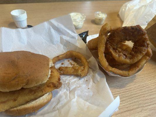 Deluxe Fish Sandwich with Onion Rings