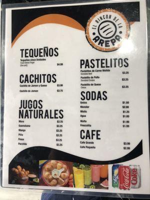 Small bites menu and drink menu