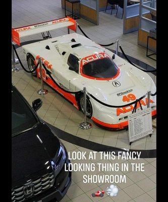 View of a Parker Johnstone racecar from the upstairs waiting area.