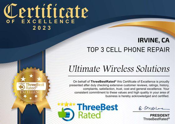 Top 3 best rated cell phone repair shop in Irvine 3 years in a row!