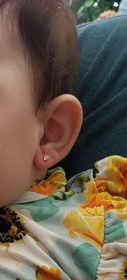 14K gold earrings that you purchase there. Quick and minimal pain for the baby since they are experts!