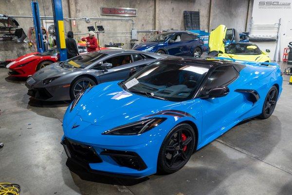 Plenty of cars in for multiple services! This C8 is in for paint correction and ceramic coating