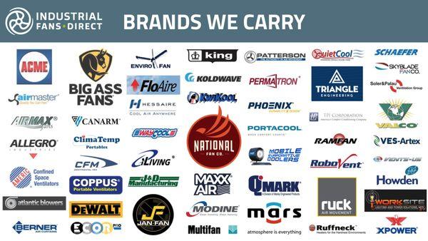 Curious about which brands we carry? Here is a preview of all the brands we carry. Over 50 brands to find the best industrial ventilation.