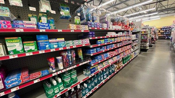 Rows of items for dental hygiene