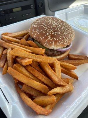 Hamburger and french fries