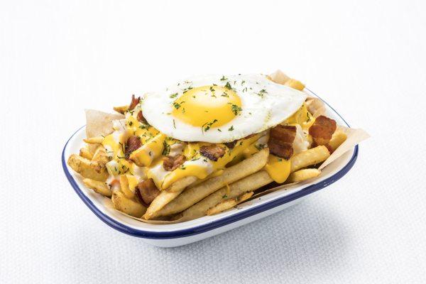 Signature Chowder Fries with Fried Egg