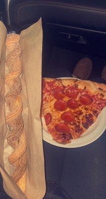 Churro and pepperoni pizza