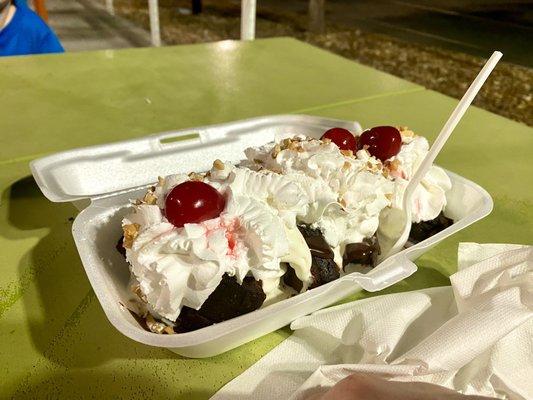 Brownie boat- way too much ice cream for one person!