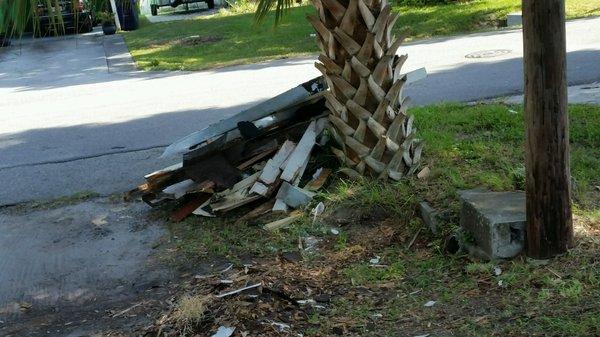 Trash removal was a part of the contract. They left this by the street and advised that I get a some kind of bag from Home Depot.