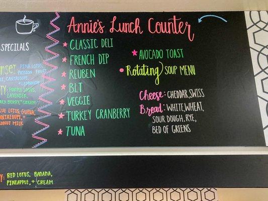 Annie's everyday menu offerings - soup changes daily