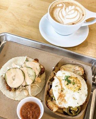 Hot Honey Chicken Taco, Loaded Tots, Horchata Latte