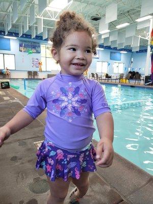 She's all smiles for her swim lessons- it's a great learning environment!!