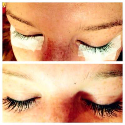 Before and after eyelash extensions.