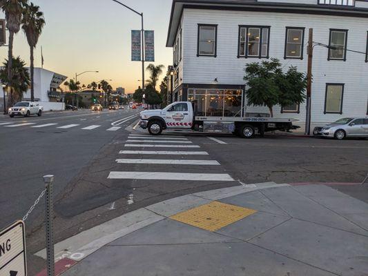 Driver of truck #61 blocking fire hydrant and crosswalk while they get coffee. Irony?