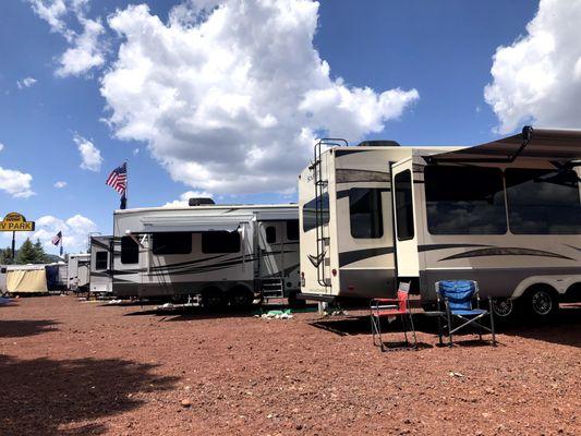 Picture of our rigs and the red pumas rock camp ground.