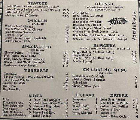 2023 Feed Barn paper menu