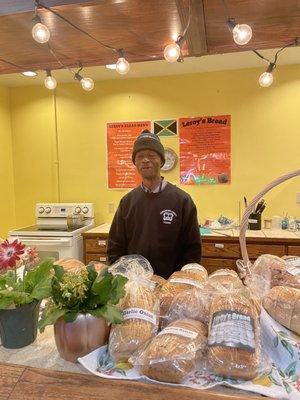 Leroy and some of the breads they make.  All vegetarian.