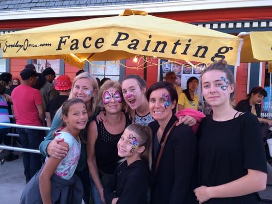 Groups of all ages love to visit the SmileyOrca Face Painting booth on the Santa Cruz Beach Boardwalk.  Hope you get yours painted too.