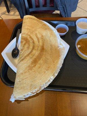 Dosa -super thin savory Indian pancake that can come stuff with potatoes and other things