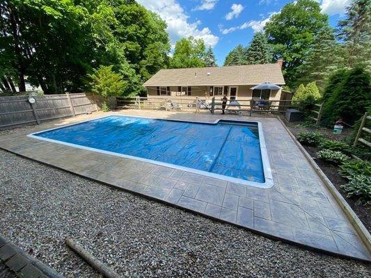 Stamped concrete pool deck