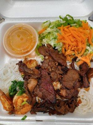 Vermicelli with chargrilled pork and shrimps. $9.20.