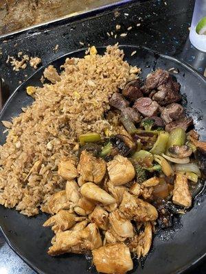 Absolutely delicious hibachi chicken and filet with fried rice