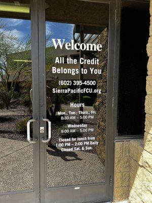 Welcome to Sierra Pacific Credit Union - front exterior door