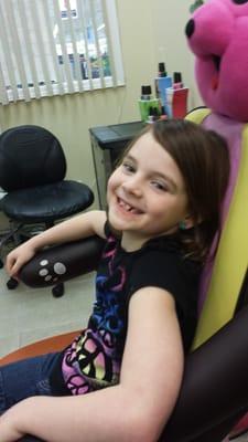 My 7 year old getting a massage and pedicure in the child sized pedicure chair!