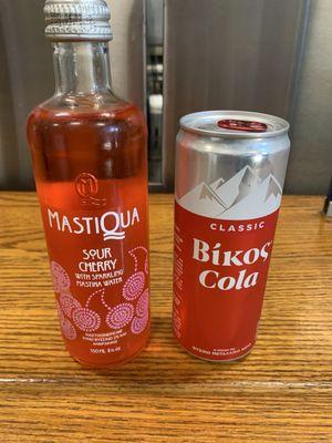 Mastiqua Sour Cherry & Classic Bikos cola, soda taste great less sugar than standard sodas.. Cherry drink, hard to call if I like it