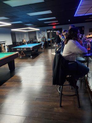 Snooker and 9ft table side of the bar