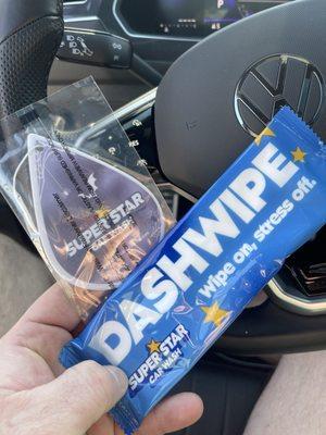 Complimentary air freshener/dashwipes with qualifying services