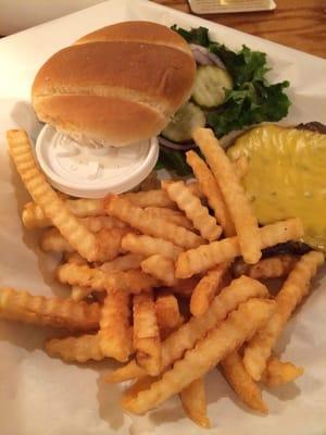 Cheese burger and fries.