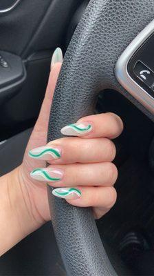 Green swirl nails